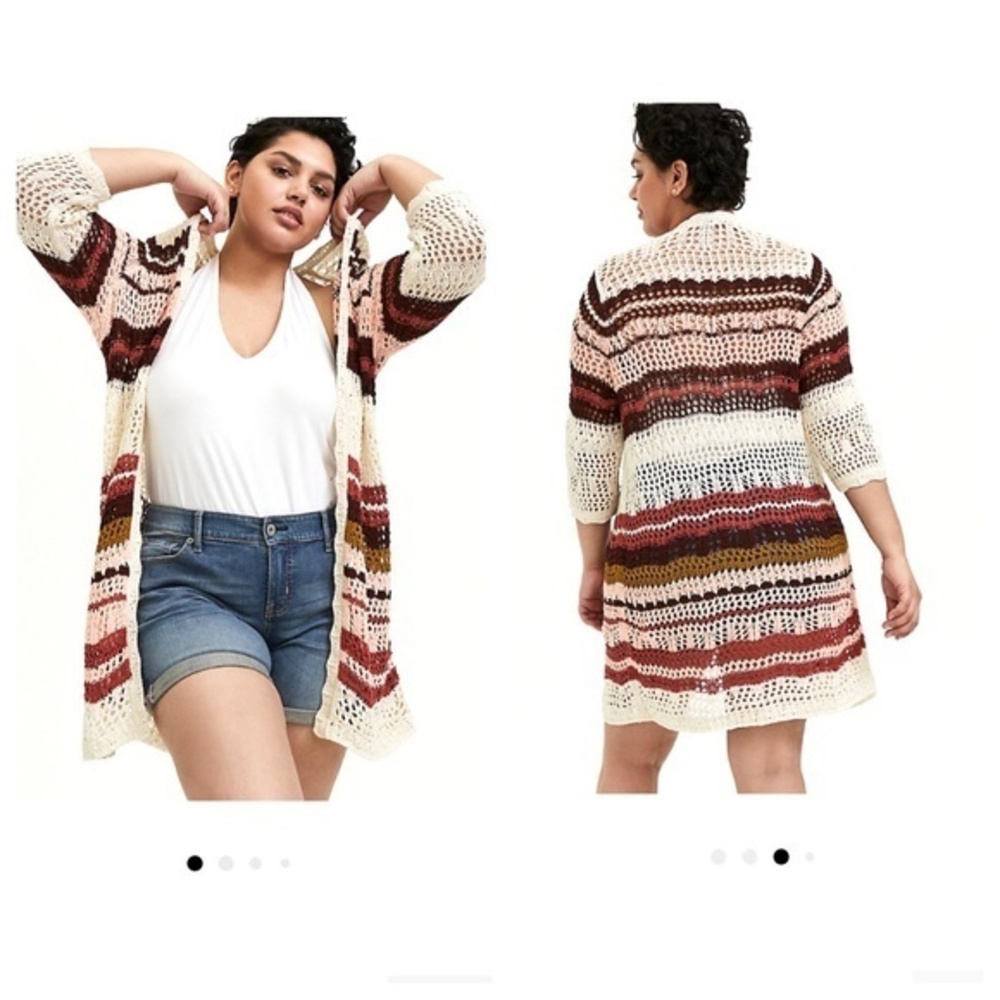 New 1X Torrid Stripe Crochet Open Cardigan Sweater